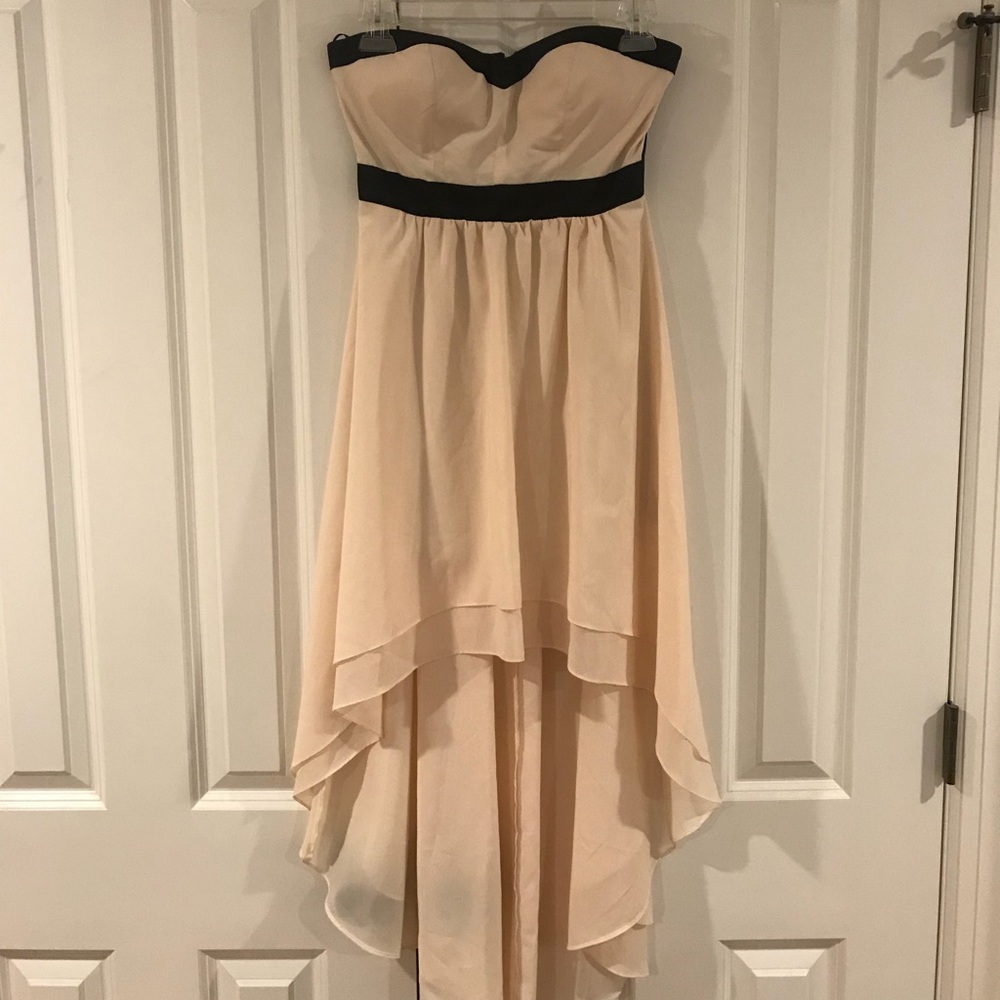 Cream/Black Strapless High/Low Dress